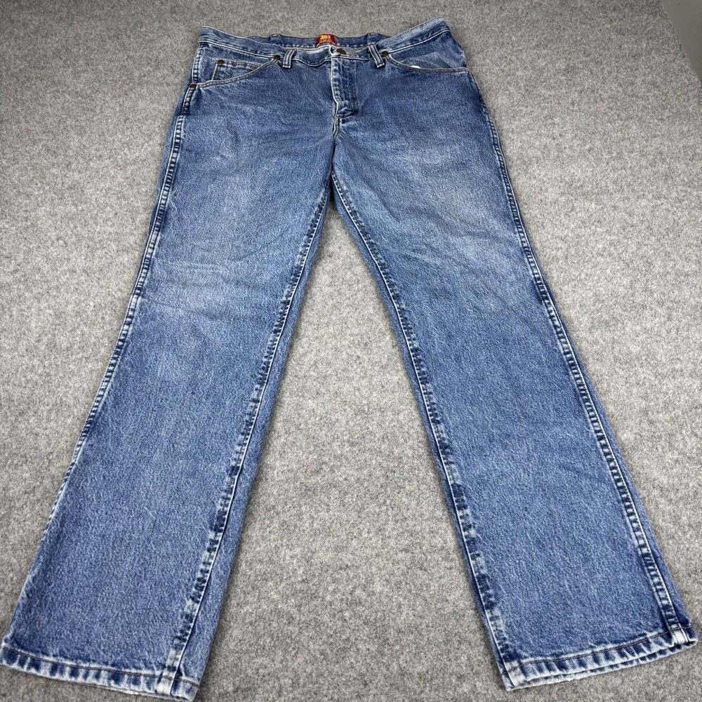 Wrangler 36MWZ Slim Fit Jeans Mens 35x32 Cowboy Cut Medium Wash Blue Western EUC